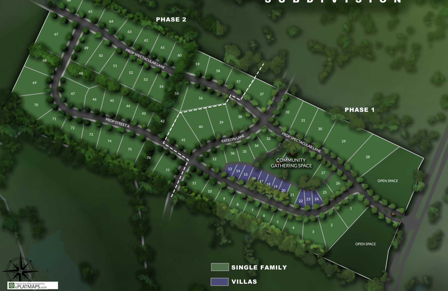 Cassity Farm interactive site plan showing lots and open space