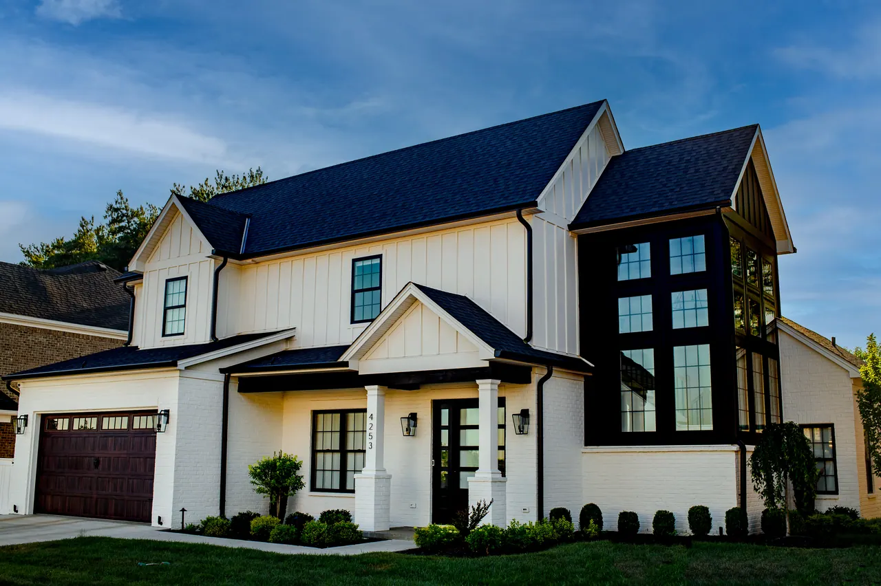 White and black custom home exterior